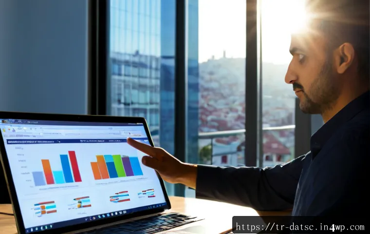Home 17 SQL 실행 계획 분석 및 개선 방법 - Photorealistic modern database performance analyst in a bright Istanbul office, studying a large mon...